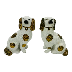 Pair of Antique Copper Luster Staffordshire Spaniels