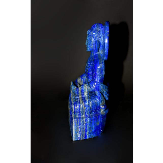 Gemstone Lapis Lazuli Buddha Statue Stately Presence For Sale - Image 7 of 17