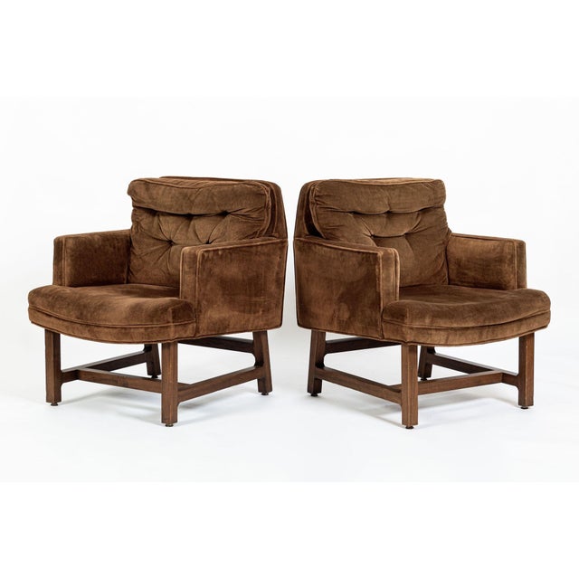 1960s Pair of Mid-Century Brown Velvet Lounge Chairs Attributed to Edward Wormley, 1960s For Sale - Image 5 of 17