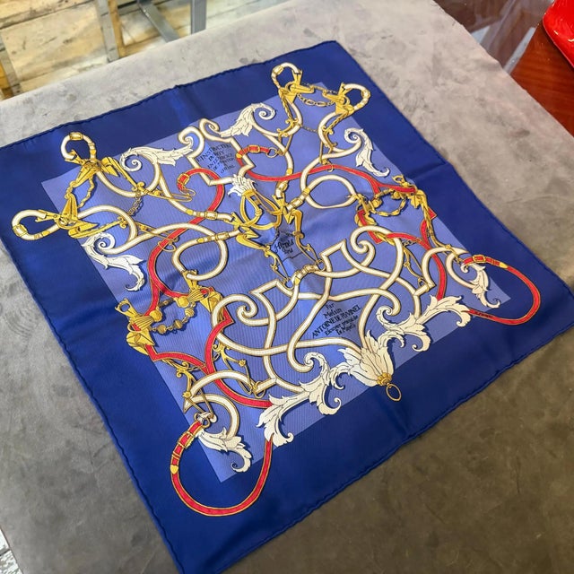 21st Century Full Set 41x41 Cm Navy Silk Scarf by Hermès For Sale - Image 10 of 15