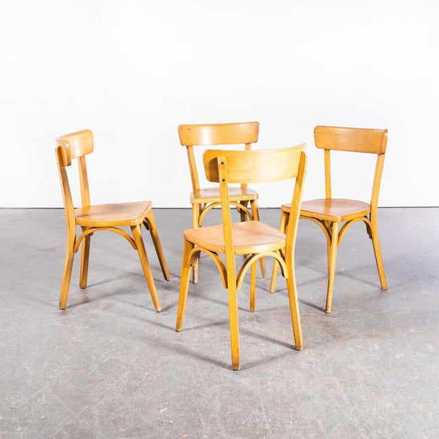 French Blonde Beech & Bentwood Dining Chairs attributed to Baumann, 1950s, Set of 4 For Sale - Image 3 of 6