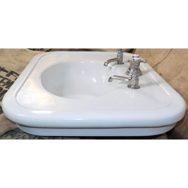 Antique 1908 Thomas Maddock's Son's Co. Vitreous China Console / Top-Mount (Drop-In) Sink For Sale - Image 11 of 18