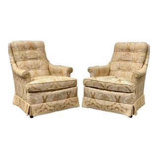 Mid-Century Henredon Schoonbeck Co. Lounge Club Chairs With Button Backs and Box Pleat - a Pair For Sale
