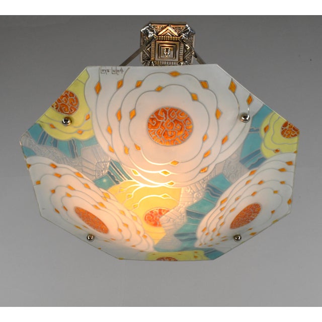 Metal French Art Deco Pendant Light by Loys Lucha - 1930 Chandelier France For Sale - Image 7 of 18