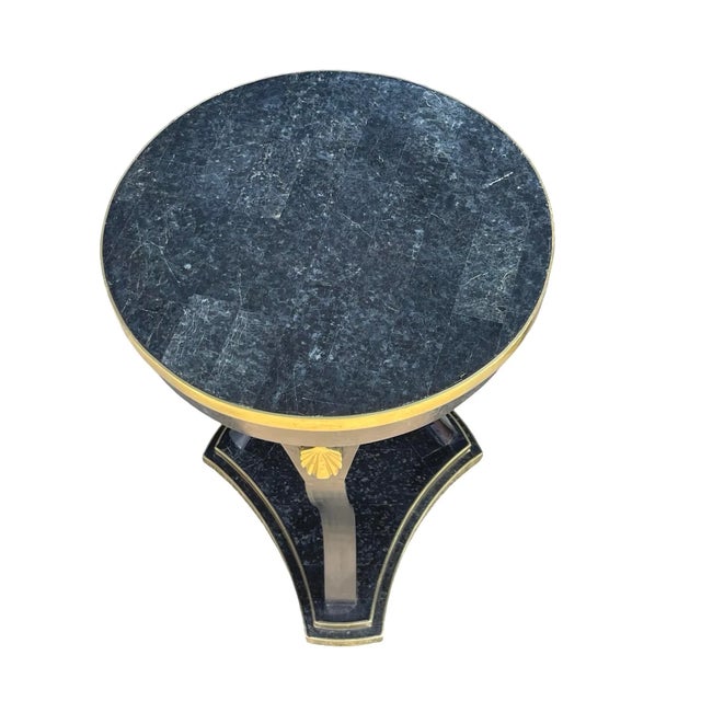 Black 1980s Vintage Maitland Smith Shell Veneer With Shell Medallion and Brass Pair Side End Tables For Sale - Image 8 of 18