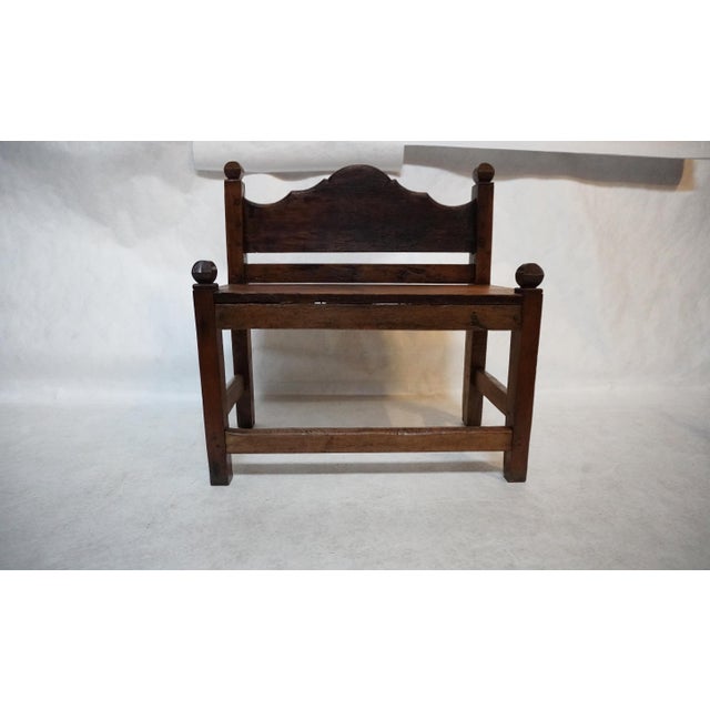 Rustic Antique Walnut Bench Seat With Back Rest For Sale - Image 3 of 13