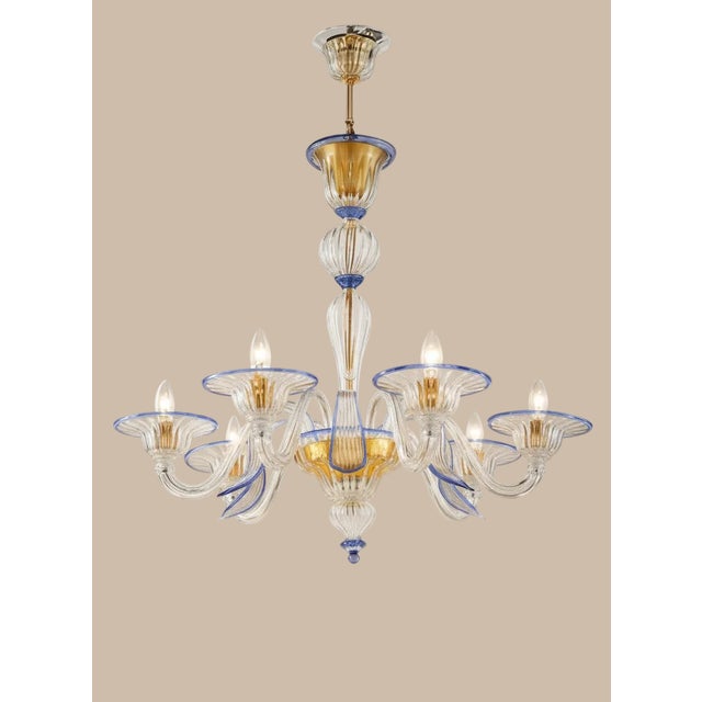 Mid-Century Modern Foglia Murano Glass Chandelier Classic Venetian Design, Hand-Blown Murano Glass 3 Light For Sale - Image 3 of 5