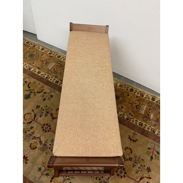 Transitional Transitional Wood Padded Bench Seat For Sale - Image 3 of 12