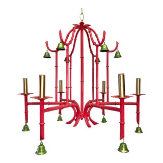 Chinoiserie Coral Bamboo Pagoda Chandelier For Sale