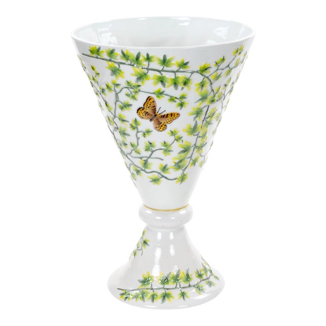Mid-20th Century French Hand-Painted Porcelain Decorative Vase For Sale