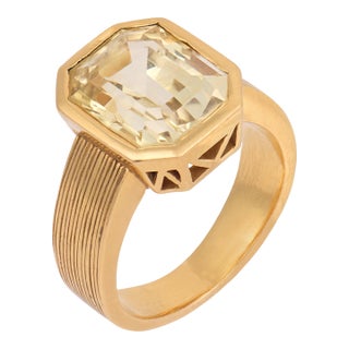 1950s Gia 8.00 Carat Ceylon No Heat Yellow Sapphire 18k Yellow Gold Bezel Set Ring, Size 6 For Sale
