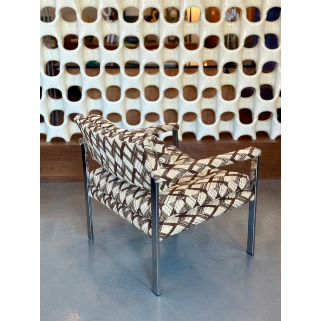 Chrome 1970s Milo Baughman Chrome and Wool Lounge Chair For Sale - Image 8 of 13