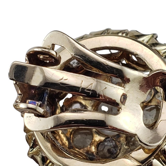 Mid 20th Century 14 Karat Yellow Gold and Rose Cut Diamond Clip-On Earrings - 2 Pieces For Sale In New York - Image 6 of 8