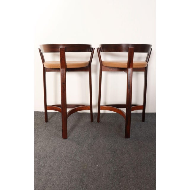 Brown Pair of Danish Modern Rosewood and Leather Counter Stools by John Mortensen For Sale - Image 8 of 18