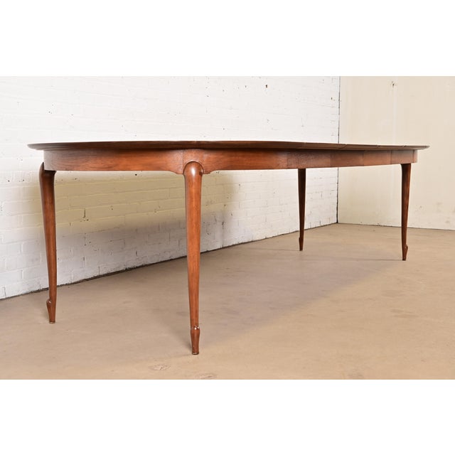 Mastercraft Mastercraft Mid-Century Hollywood Regency Cherry and Burl Wood Extension Dining Table, Newly Refinished For Sale - Image 4 of 15