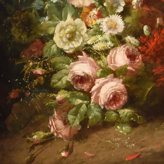 Étienne Léon Trébutien, Still Life with Flowers in Vase, 1800s, Oil on Canvas For Sale - Image 4 of 11