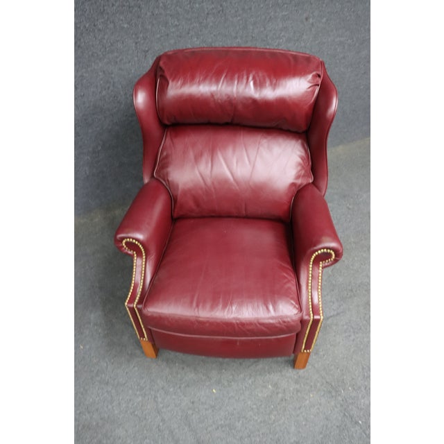 Traditional Hancock & Moore Burgundy Leather Wingback Recliner Lounge Chair For Sale - Image 3 of 14