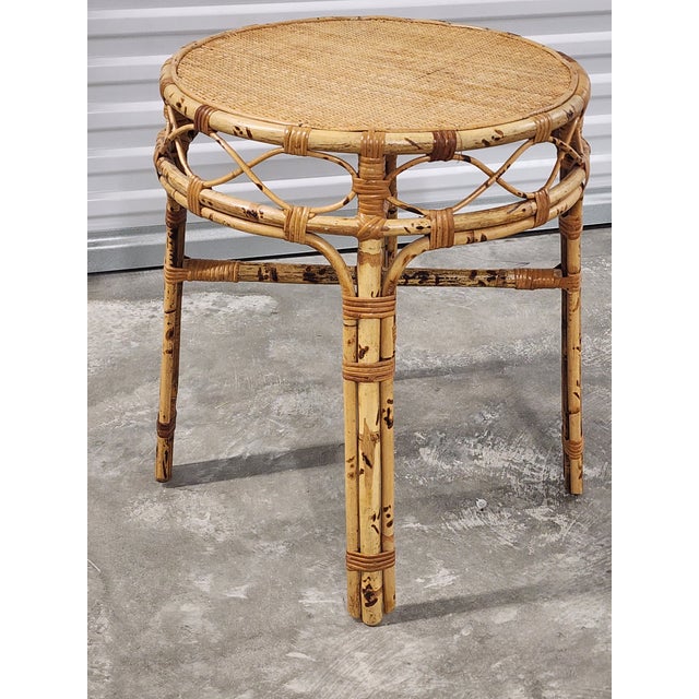 Vintage Boho Chic Style handcrafted bamboo and rattan side table or plant stand. The table has a good height and can be...