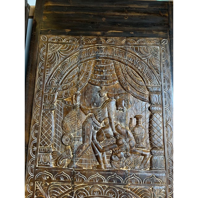 1920s 1920s Kamasutra Hand-Carved Vintage Barn Door Panel For Sale - Image 5 of 9