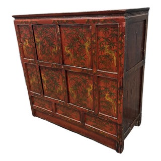 Chinoiserie Red Lacquer Storage Cabinet, Antique For Sale