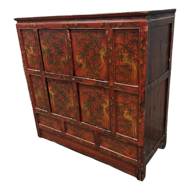 Chinoiserie Red Lacquer Storage Cabinet, Antique For Sale