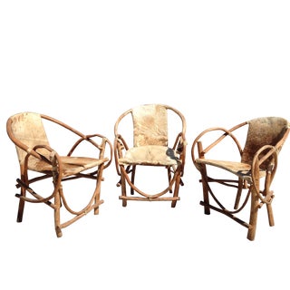 Rustic Hide Chairs - Set of 3 For Sale