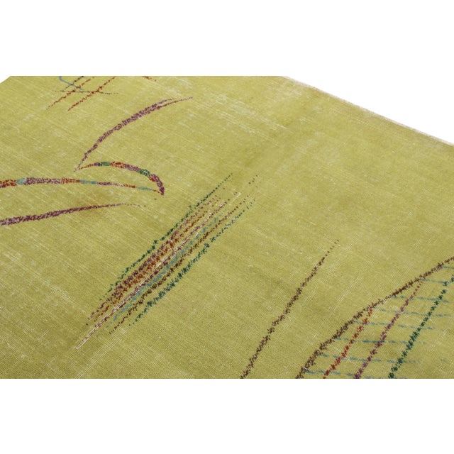 1960s Vintage Art Deco Rug in Distressed Green, Purple, Geometric Pattern For Sale - Image 4 of 6