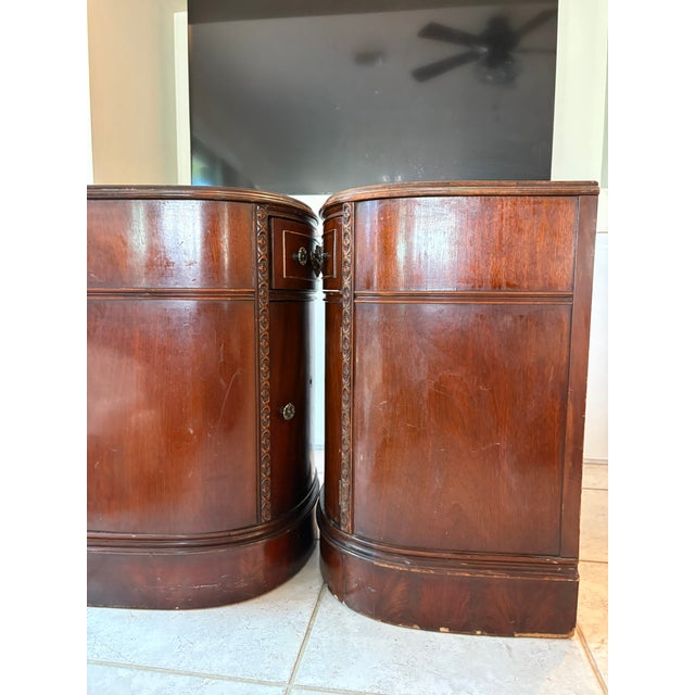 Antique Big Rapids Furniture Co. Mahogany Demilune Cabinets or Tables - A Pair For Sale - Image 13 of 18