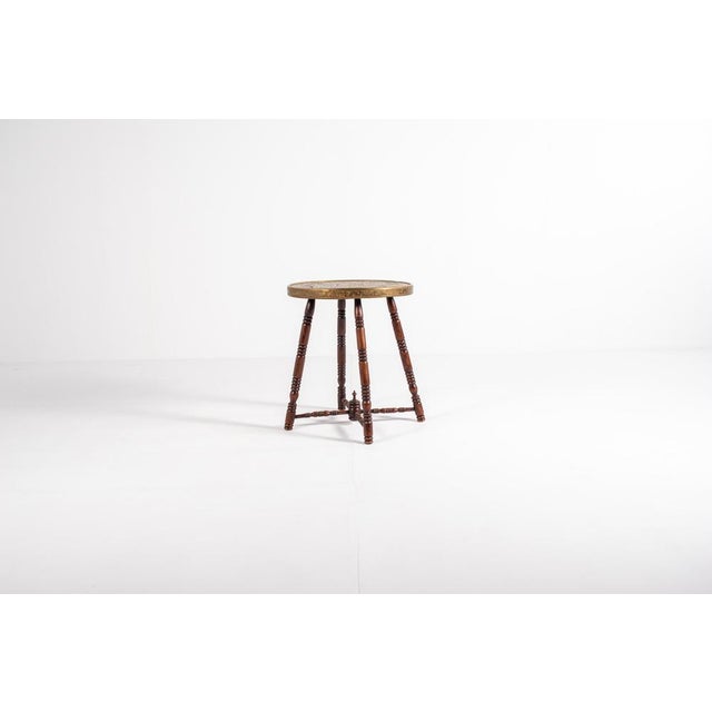 Antique Brass Tray Table with Turned Wood Legs, 1890s For Sale - Image 4 of 15