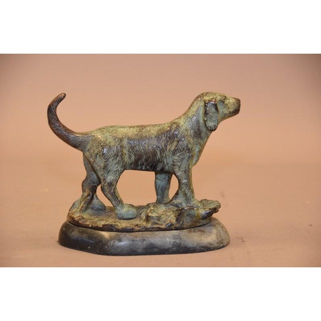Vintage Bronze Dog Sculpture, Marble Base — Art Deco Style, 1950s For Sale - Image 4 of 5