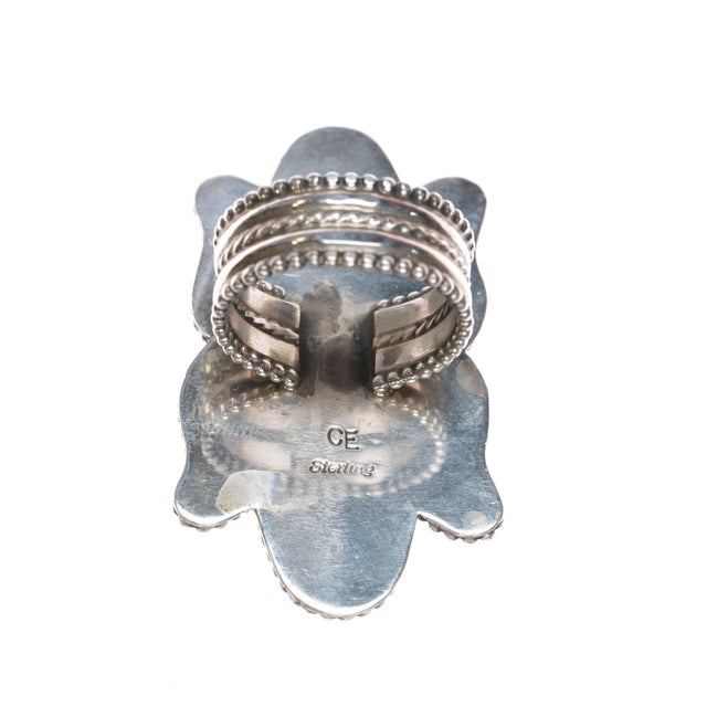 Late 20th Century sz9 Large Chris Etsitty Navajo sterling high grade turquoise ring For Sale - Image 5 of 8