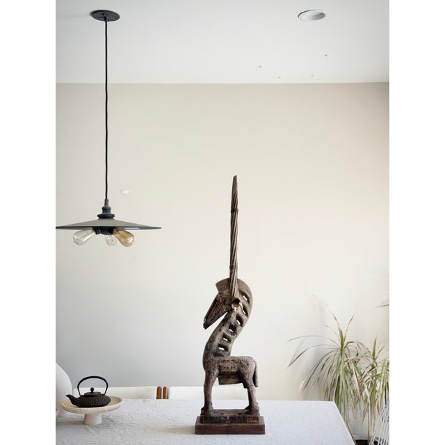 Brown 41” Tall Oversized Vintage African Chiwara Style Antelope Sculpture, Hand-Carved Wood Tribal Art, West African Bambara Style Figure For Sale - Image 8 of 12