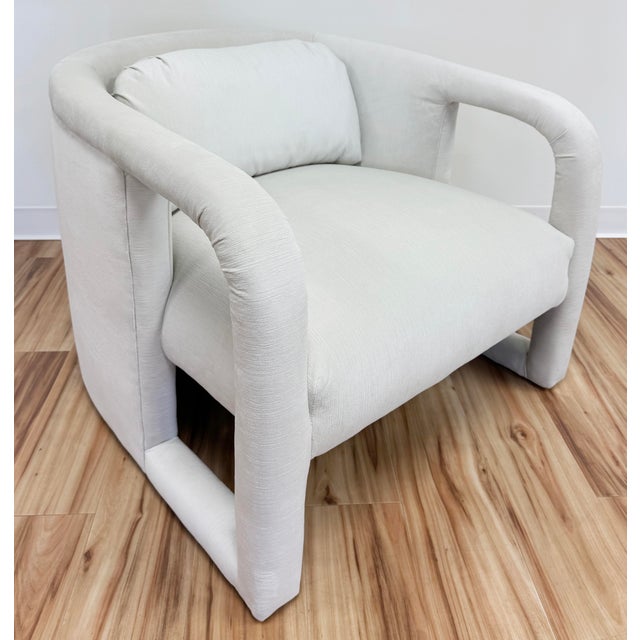Textile Newly Upholstered Ivory Channeled Velvet Rounded Back Parsons Chair For Sale - Image 7 of 11