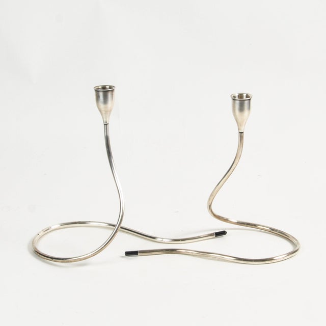 Mid-Century Modern Sterling Silver Serpent Candlestick Holder Pair Towle Silversmiths by Marion Anderson Noyes For Sale - Image 3 of 15