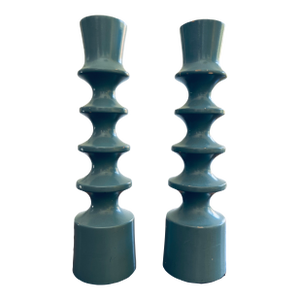 Pair of Mid Century Danish Modern Turned Wood Candlestick Holders by Rasmussen