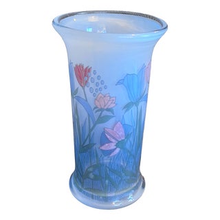 Vintage Glass Vase with Colorful Floral Motif by W. Bauer for Rosenthal Studio Linie, 1970s For Sale