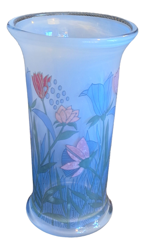 Vintage Glass Vase with Colorful Floral Motif by W. Bauer for Rosenthal Studio Linie, 1970s