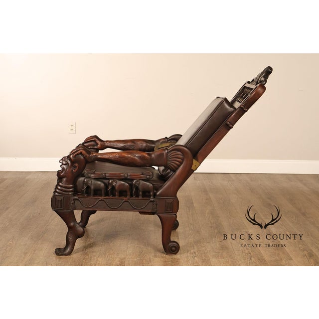 Exceptional 19th Century Anglo-Indian / Burmese Colonial Figural Carved Hardwood Throne Armchair For Sale - Image 12 of 18