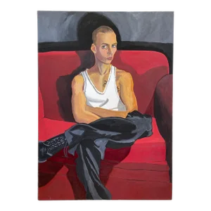 2009 “Young Man on a Red Sofa” Portrait Oil Painting by Mary Alice Copp