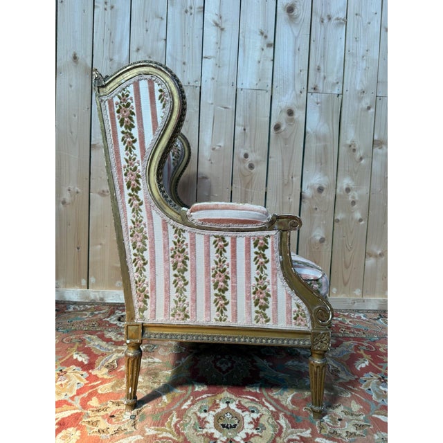 Wood Louis XVI Style Wingback Jansen Lounge Chair, 1940s For Sale - Image 7 of 10