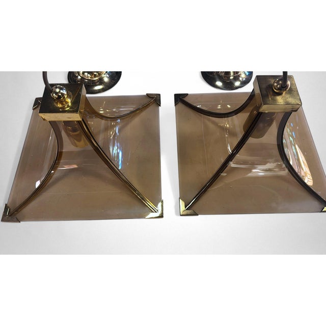 Angelo Brotto Vintage Italian Pair of Smoked Crystal and Brass Italian Chandeliers For Sale - Image 4 of 18