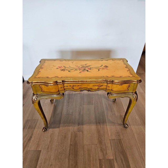 Mid 20th Century Vintage Italian Venetian Louis XV Style Paint Decorated Writing Desk For Sale - Image 5 of 13