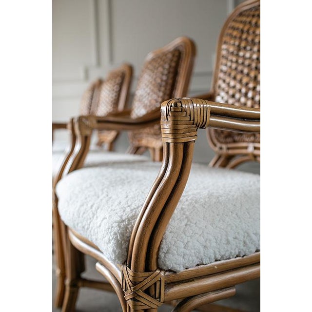 Rare Set of Four Vintage Padma’s Plantation Armchairs Woven Rattan, Sherpa Upholstery For Sale - Image 14 of 18
