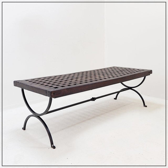 Coffee Table in Openwork Wood with Wrought Iron Legs For Sale - Image 16 of 16