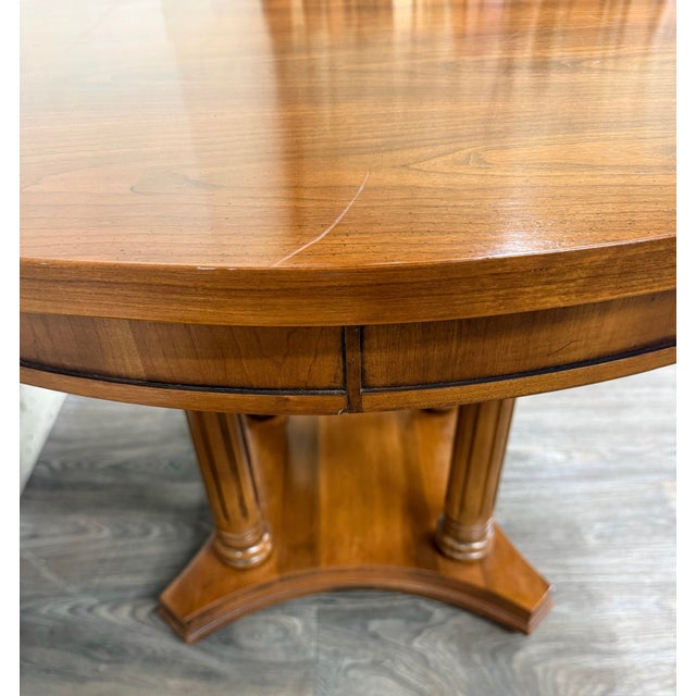 Vintage Neoclassical Regency Revival Walnut Pedestal Dining Table For Sale - Image 4 of 17