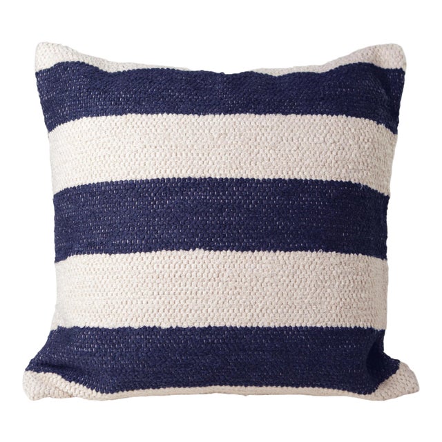 Casa Cubista Handmade Navy Striped Cotton Pillow For Sale