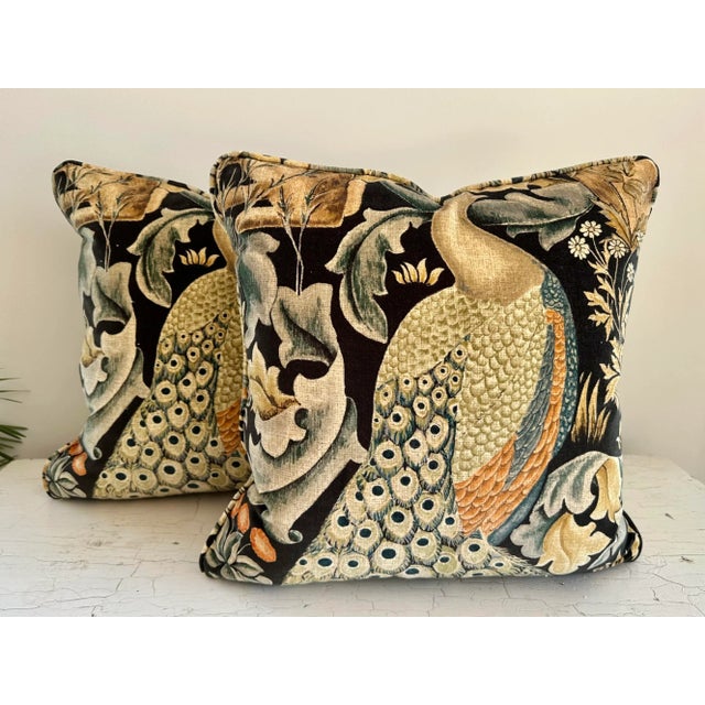 Black Traditional Velvet Pillows in Morris and Co. Forest Fabric - a Pair For Sale - Image 8 of 8