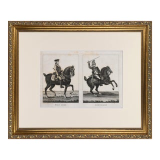 19th Century English Engraving of Mounted Dragoon and Horse Guard 1801 For Sale