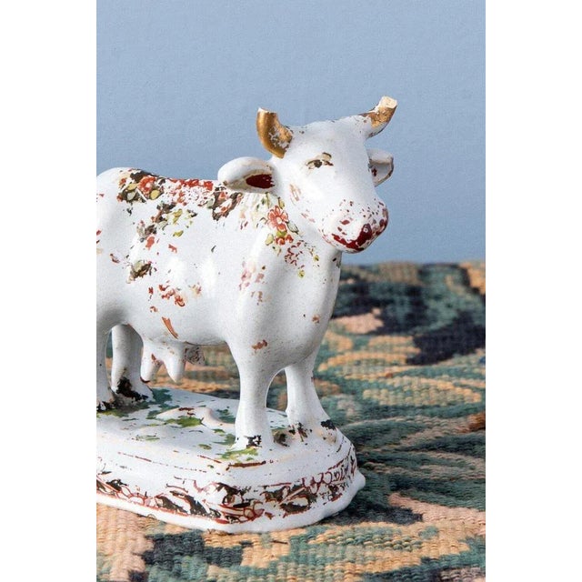 Ceramic Dutch Delft Polychrome Cow, 18th Century For Sale - Image 7 of 9