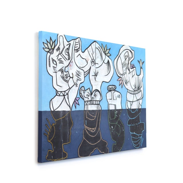 Blue Man Group - Abstract Large Original Artwork on Canvas by Rue Bootay For Sale In Los Angeles - Image 6 of 9